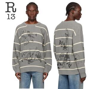 NWT R13 Gray Striped Boyfriend Sweater - Small (Unisex)